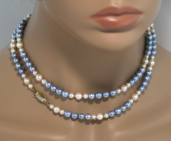 Foto 4 - Akoya Perlenkette mit Diamant-Gold-Schloß, S3620