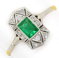 Foto 1 - Alter Art Deco Ring Super Smaragd Diamanten-Gold-Platin, S4816